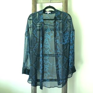 Lavender Brown long sleeve, sheer blouse.